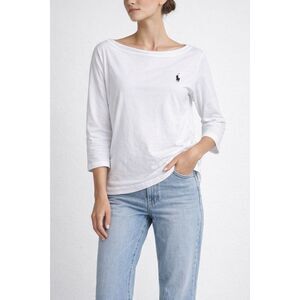 Polo Ralph Lauren White Boat Neck Tee 3/4 Sleeve Womens XL Cotton Logo